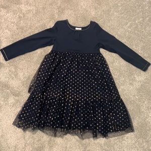 Hanna Andersson Girls Navy Gold Polka Dot Dress